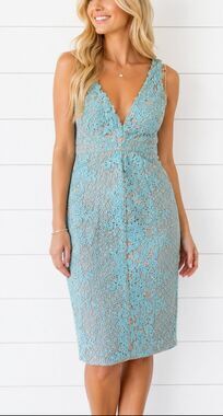 Forever Unique London NWT turquoise lace overlay cross back dress 6